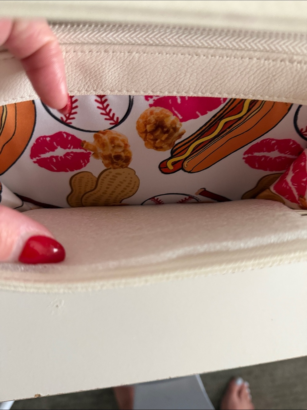 Betsey Johnson White Baseball Crossbody Bag with Red Stitching - Picture 6 of 8